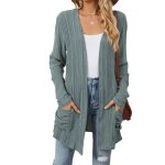 Gilet cardigan femme tricot mi - long  manches longues casual gilet lger ouvert avec poches couleur ...