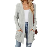 Gilet cardigan femme tricot mi - long  manches longues casual gilet lger ouvert avec poches couleur ...