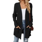 Gilet cardigan femme tricot mi - long  manches longues casual gilet lger ouvert avec poches couleur ...