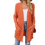 Gilet cardigan femme tricot mi - long  manches longues casual gilet lger ouvert avec poches couleur ...