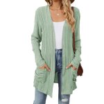 Gilet cardigan femme tricot mi - long � manches longues casual gilet l�ger ouvert avec poches couleur ...