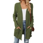 Gilet cardigan femme tricot mi - long  manches longues casual gilet ouvert avec poches couleur unie ...