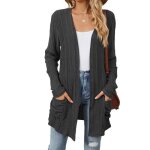 Gilet cardigan femme tricot mi - long  manches longues insfity - gris fonce - col v - loose