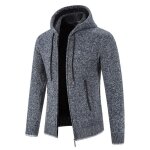 Gilet chaud hiver homme � capuche en tricot doubl� polaire cardigan epais couleur unie automne hiver