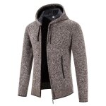 Gilet chaud hiver homme � capuche en tricot doubl� polaire cardigan epais couleur unie automne hiver