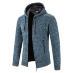 Gilet chaud hiver homme  capuche en tricot doubl polaire cardigan epais couleur unie automne hiver ...