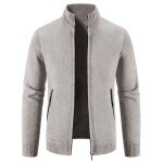 Gilet chaud en tricot homme col montant automne cardigan zippe epais manches longues - beige Gilet chaud en tricot homme col montant automne cardigan zippe epais manches longues - beige