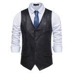 Gilet de costume homme business sans manches en daim slim fit noir