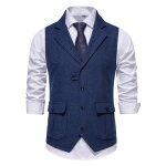 Gilet de costume homme business sans manches vintage gilet mariage cérémonie couleur unie - bleu Gilet de costume homme business sans manches vintage gilet mariage cérémonie couleur unie - bleu