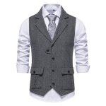 Gilet de costume homme business sans manches vintage gilet mariage crmonie couleur unie - gris