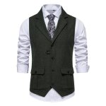 Gilet de costume homme business sans manches vintage gilet mariage cérémonie couleur unie - vert Gilet de costume homme business sans manches vintage gilet mariage cérémonie couleur unie - vert