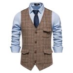 Gilet de costume homme  carreaux slim fit veste business sans manches col v - kaki - marron - adulte ...