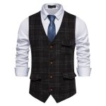 Gilet de costume homme à carreaux slim fit veste business sans manches col v pour mariage soirée fête ... Gilet de costume homme à carreaux slim fit veste business sans manches col v pour mariage soirée fête ...