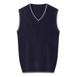 Gilet de costume homme chaude business col en v sans manche coupe standard pas cher - bleu marine