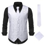 Gilet costume homme classique paisley floral avec cravate et mouchoir de poche - regular fit - sans manches ...