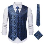 Gilet costume homme classique paisley floral avec cravate et mouchoir de poche - regular fit - sans manches ...