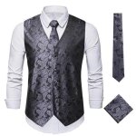 Gilet costume homme classique paisley floral avec cravate et mouchoir de poche - regular fit - sans manches ...