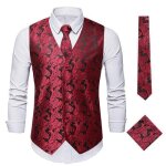 Gilet costume homme classique paisley floral avec cravate et mouchoir de poche - regular fit - sans manches ...
