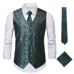 Gilet costume homme classique paisley floral avec cravate et mouchoir de poche - regular fit - sans manches ...