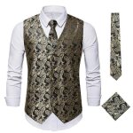 Gilet costume homme paisley floral - marque - regular fit - sans manches - or Gilet costume homme paisley floral - marque - regular fit - sans manches - or