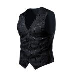 Gilet de costume homme sans manches tissu jacquard slim fit - noir Gilet de costume homme sans manches tissu jacquard slim fit - noir