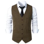 Gilet de costume homme simili laine slim col v sans manche business casual vintage couleur unie