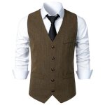 Gilet de costume homme simili laine slim col v sans manche business casual vintage couleur unie - cafe ...