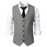 Gilet de costume homme simili laine slim col v sans manche business casual vintage couleur unie - gris ...
