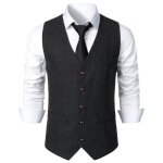 Gilet de costume homme simili laine slim col v sans manche business casual vintage couleur unie - gris ... Gilet de costume homme simili laine slim col v sans manche business casual vintage couleur unie - gris ...