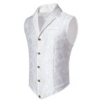 Gilet de costume homme slim col revers sans manche soirée casual couleur unie imprimé - blanc Gilet de costume homme slim col revers sans manche soirée casual couleur unie imprimé - blanc
