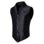 Gilet de costume homme slim col revers sans manche soirée casual couleur unie imprimé - noir Gilet de costume homme slim col revers sans manche soirée casual couleur unie imprimé - noir