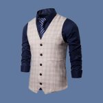 Gilet de costume homme slim col v sans manche business casual carreaux