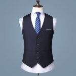 Gilet de costume homme slim col v sans manche business casual couleur unie - bleu Gilet de costume homme slim col v sans manche business casual couleur unie - bleu