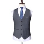 Gilet de costume homme slim col v sans manche business casual couleur unie - gris Gilet de costume homme slim col v sans manche business casual couleur unie - gris