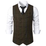 Gilet de costume homme slim col v sans manche business casual vintage carreaux - vert