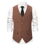 Gilet de costume homme slim col v sans manche business casual vintage couleur unie - cafe - marron - ...