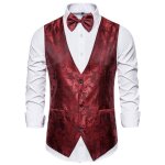 Gilet de costume homme slim col v sans manche business casual vintage couleur unie imprim� - bordeaux ...