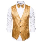 Gilet de costume homme slim col v sans manche business casual vintage couleur unie imprim - jaune