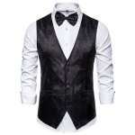 Gilet de costume homme slim col v sans manche business casual vintage couleur unie imprim - noir