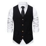 Gilet de costume homme slim col v sans manche business casual vintage couleur unie - noir Gilet de costume homme slim col v sans manche business casual vintage couleur unie - noir