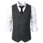 Gilet de costume homme slim col v sans manche business casual vintage couleur unie rayure - gris