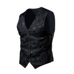 Gilet de costume homme slim fit imprimé col v - noir Gilet de costume homme slim fit imprimé col v - noir