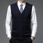 Gilet de costume homme en tricot business col en v sans manche coupe standard avec boutons - bleu marine ...