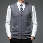 Gilet de costume homme en tricot business col en v sans manche coupe standard avec boutons - gris