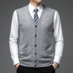 Gilet de costume homme en tricot business col en v sans manche coupe standard avec boutons - gris clair ...
