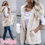 Gilet couleur unie sans manche blouson  capuche femme sport grande taille veste automne et hiver beige ...
