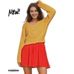Gilet court femme longues femme - couleur jaune - col en v