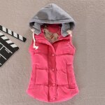 Gilet doudoune sans manches femme  capuche - funmoon - hiver - rose rouge - coton