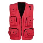 Gilet exterieur multipoches homme de p�che photographie veste sans manches en maille couleur unie - rouge ...