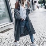 Gilet femme cardigan en laine dhiver solide chauve - souris pull long lche pais - gris - femme